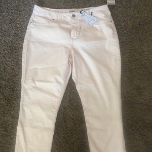 d. jeans, size 16, peach and white